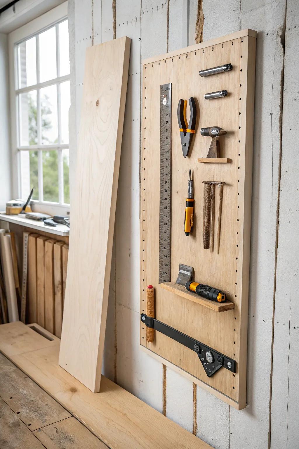 A birch shadow board that makes tool cleanup effortless—missing chisels stand out instantly.