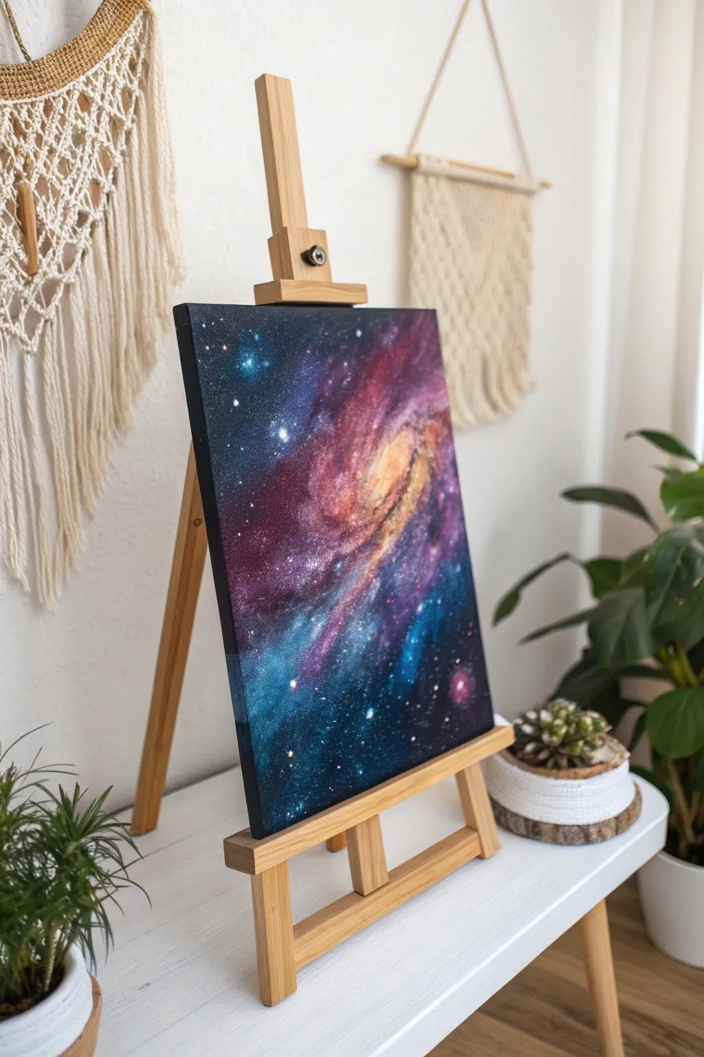 Journey through the cosmos with this vibrant canvas masterpiece, a perfect blend of minimalist and Boho styles.