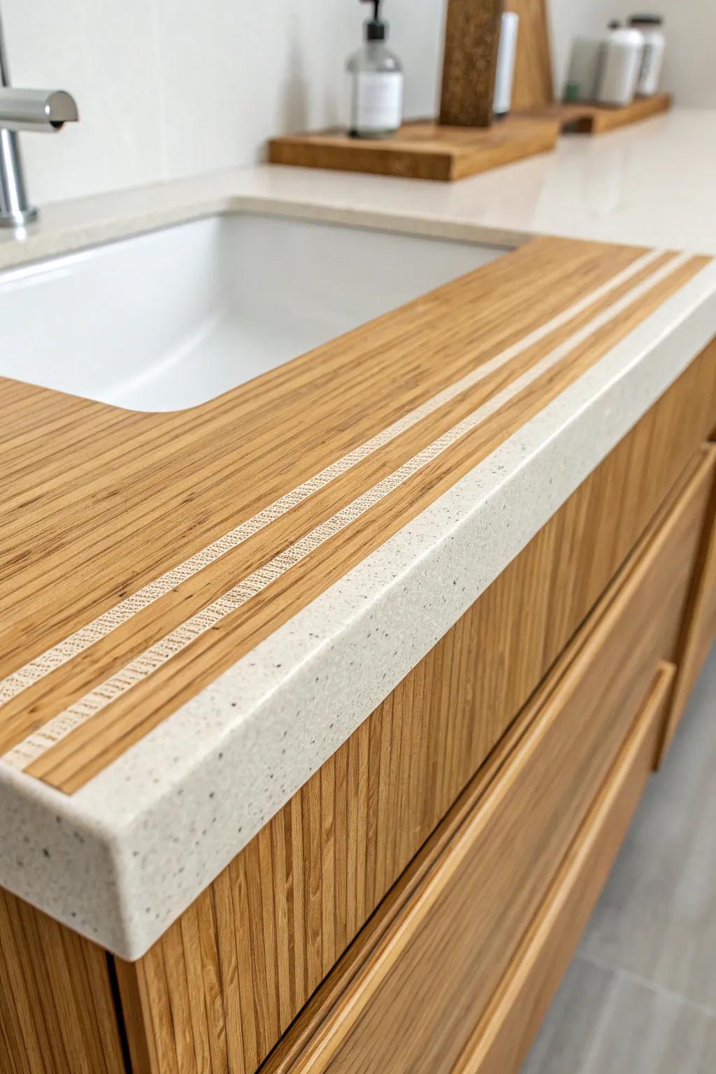 Custom bamboo vanity top with a sleek resin “river” inlay—minimal, warm, and one-of-a-kind.