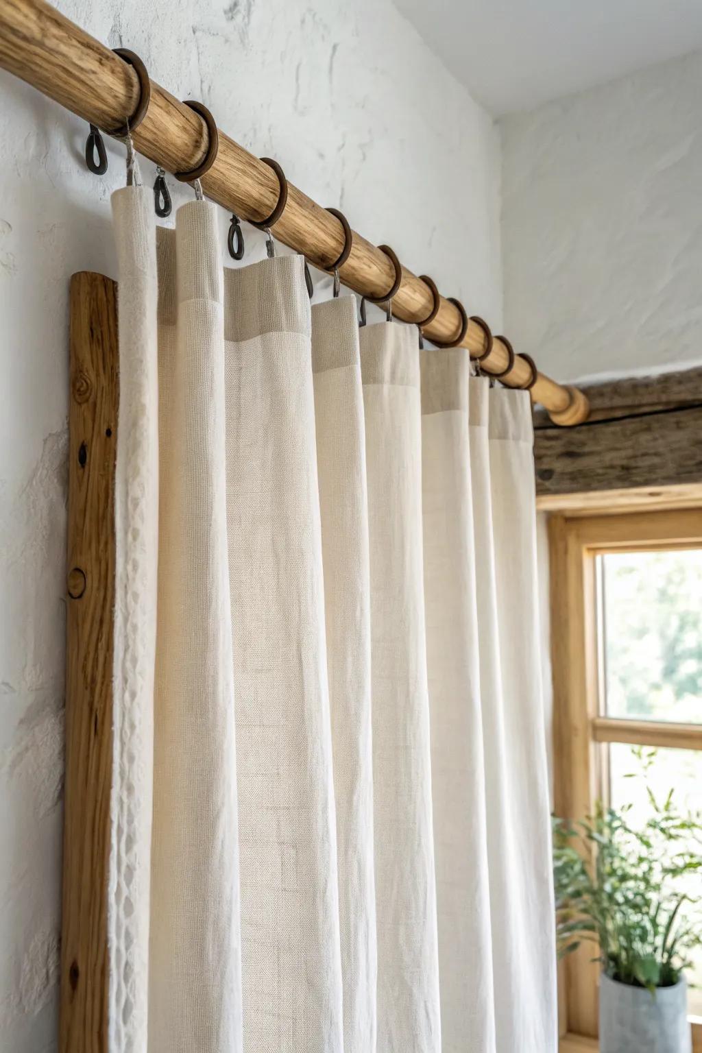 Live-edge wood rail with hand-carved slots—minimal, boho, and beautifully crafted contrast.