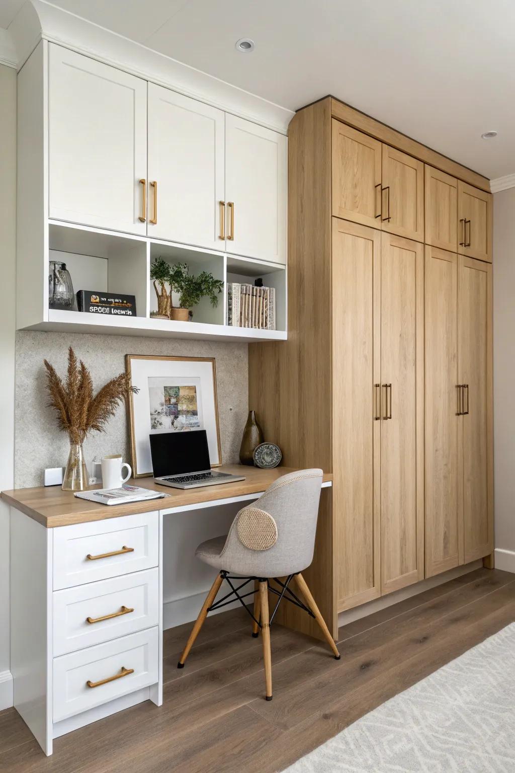 A pantry-built corner desk that turns your kitchen nook into a calm, chic command center