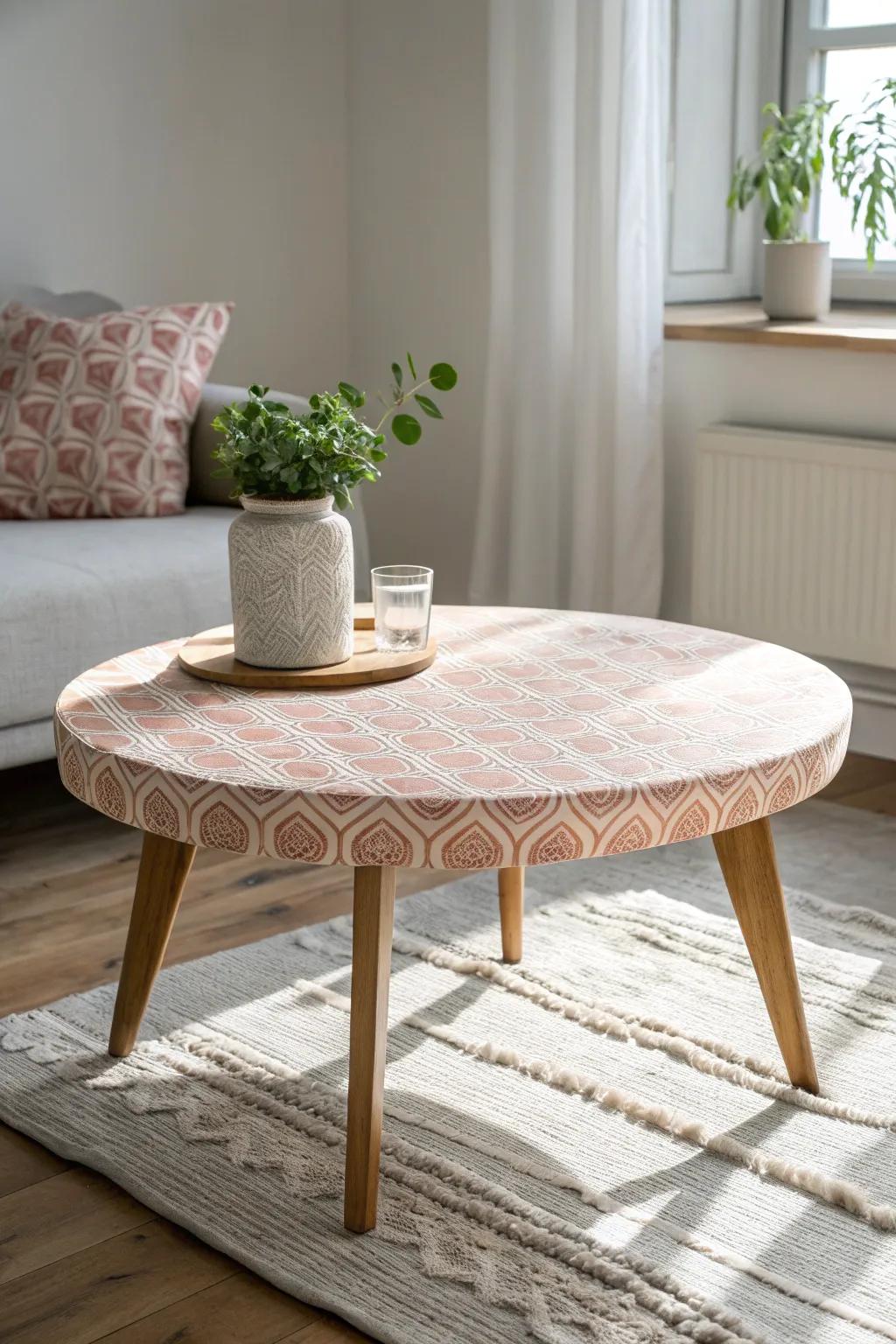 Cute wipeable cover that beads spills—protects your wood coffee table and cleans up fast.