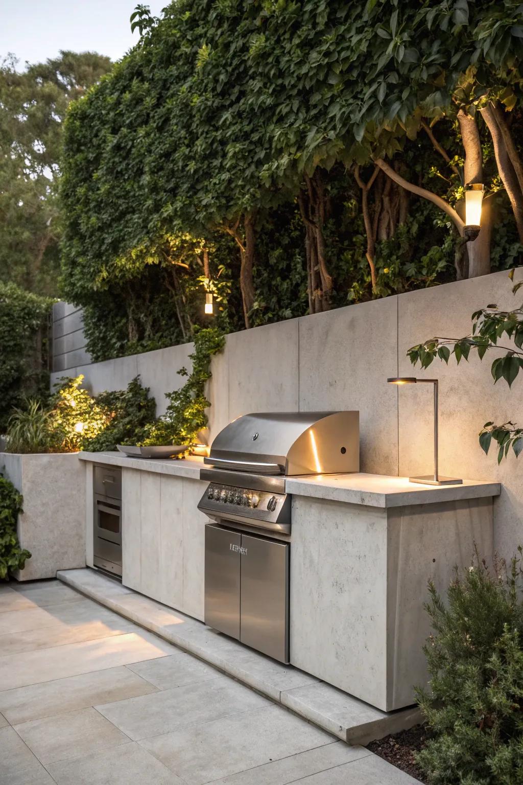 Elevate your outdoor space with a sleek, integrated concrete BBQ design.