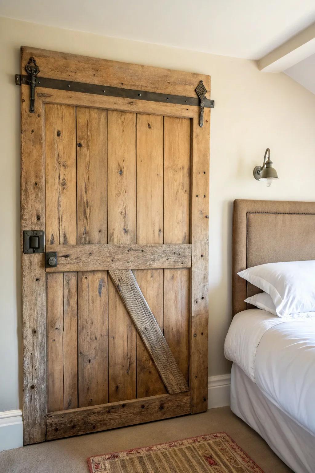 Turn a salvaged wood door into a headboard—simple, storied, and cottage-farmhouse cozy.