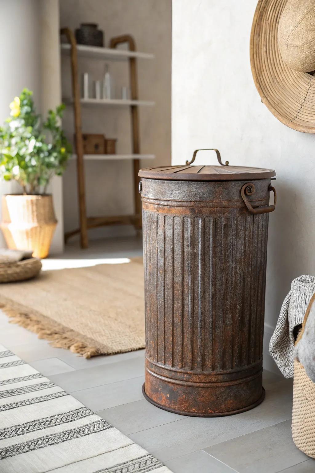 Transform your space with this industrial chic trash can, where modern design meets rustic charm. #ScandiBoho #InteriorInspo