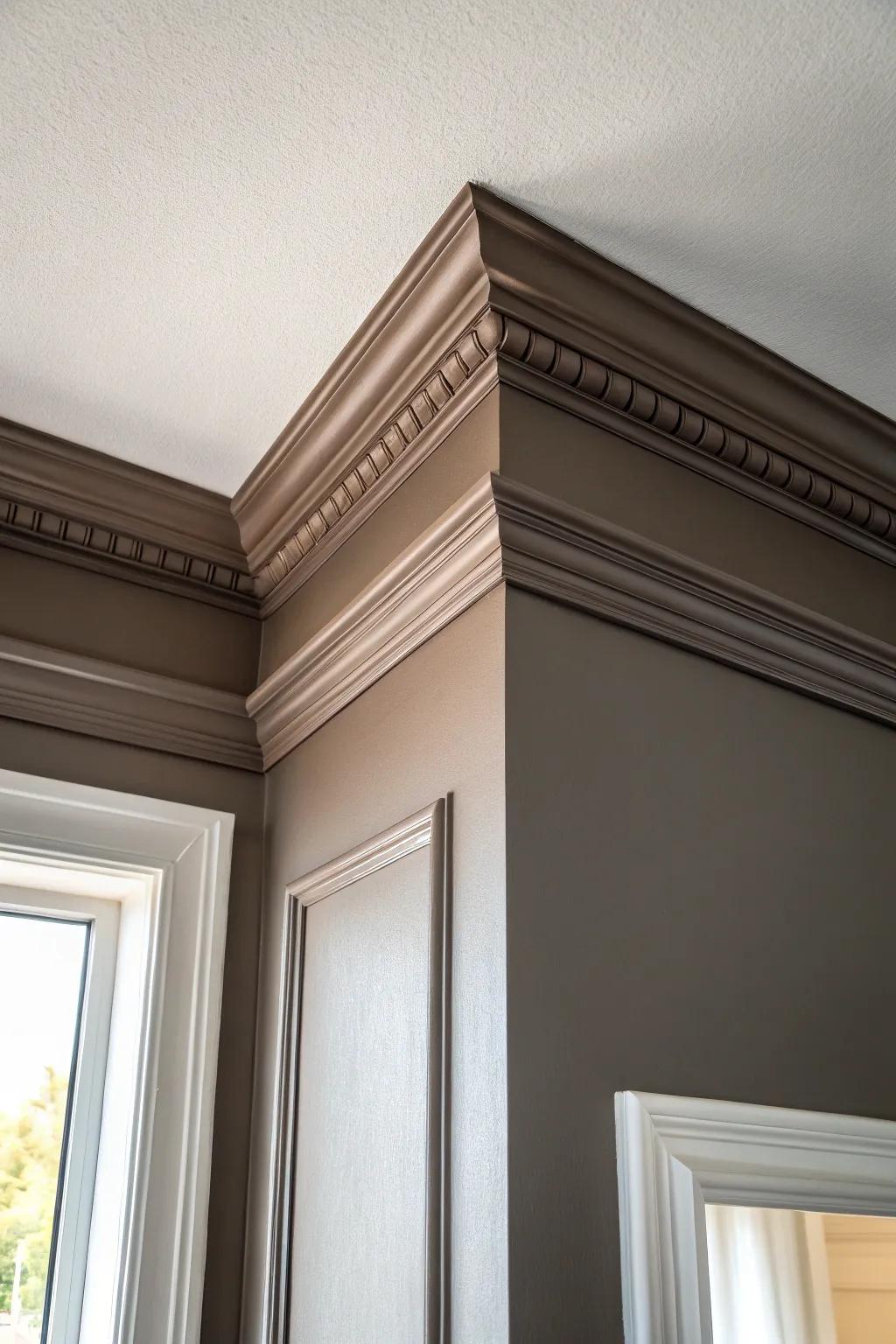 Monochrome crown moulding blends in beautifully—its profile shows up as soft, modern shadow.