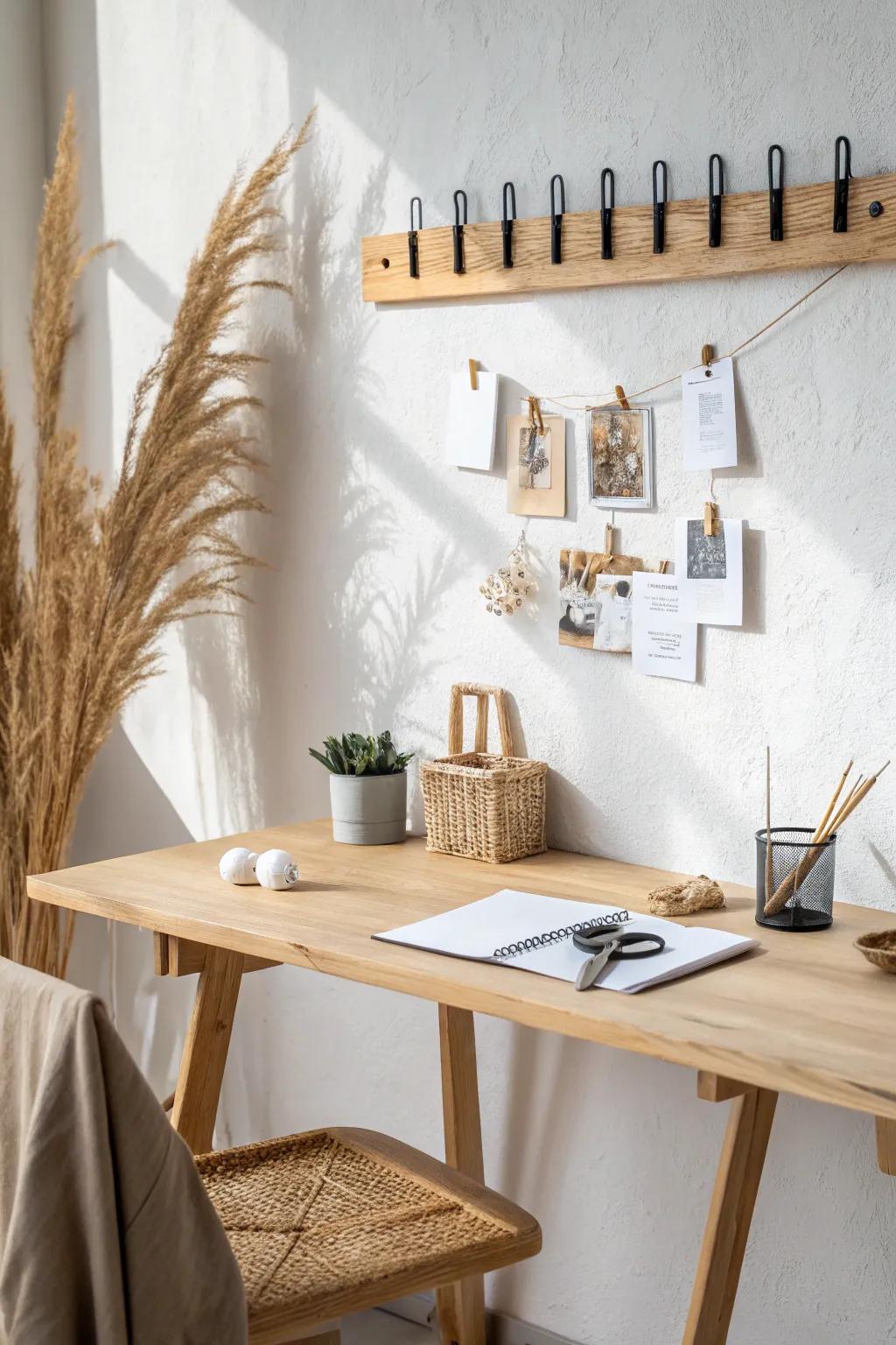 A slim wood magnetic strip keeps clips and tiny scissors tidy—cute, calm, and clutter-free.