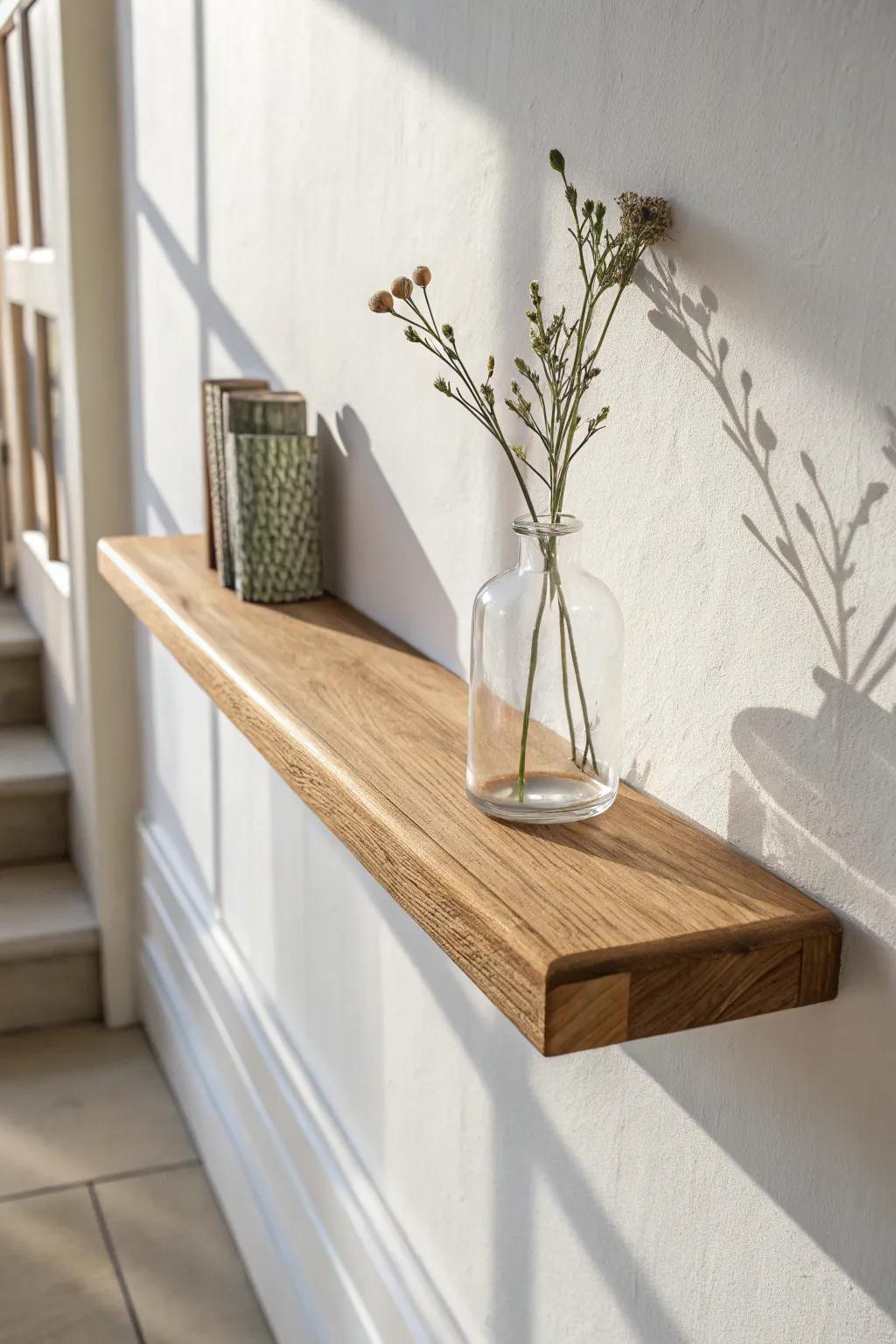 Swap a bulky console for a shallow wall-mounted ledge—pretty, practical, and space-smart.