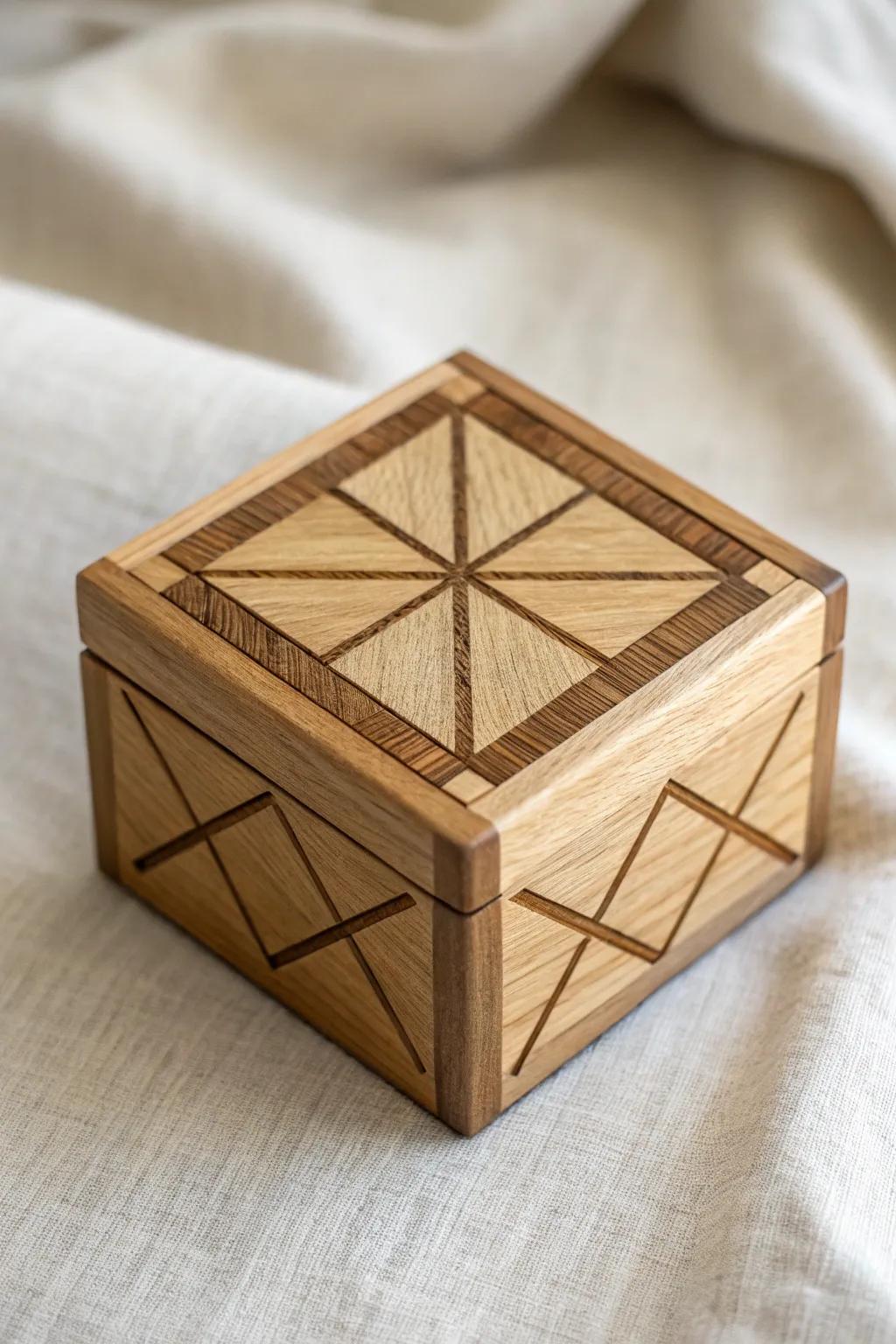 A minimalist puzzle-lid wooden box—beautiful storage with a secret trick-opening twist.