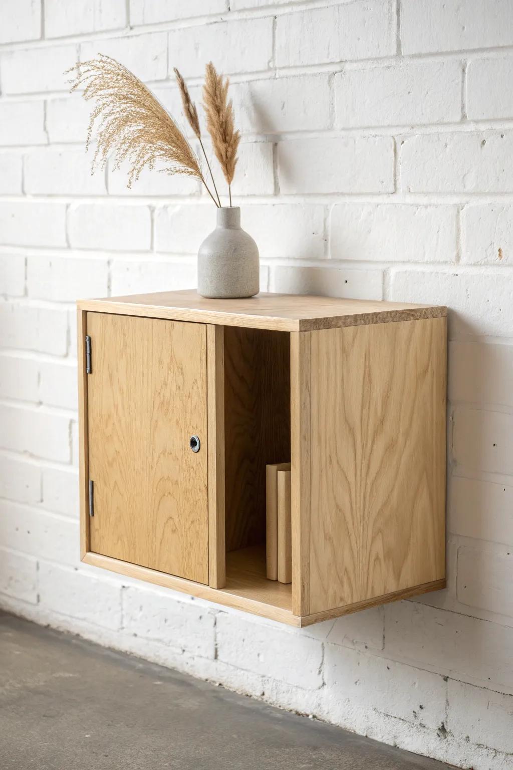 Modular plywood cube wall unit: clean edges, warm grain, and a calm built-in look.