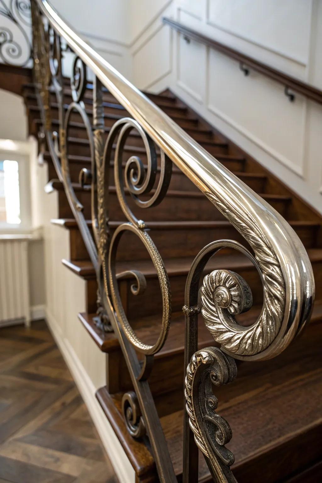 Elevate your stairway with the art of twisted metal design.