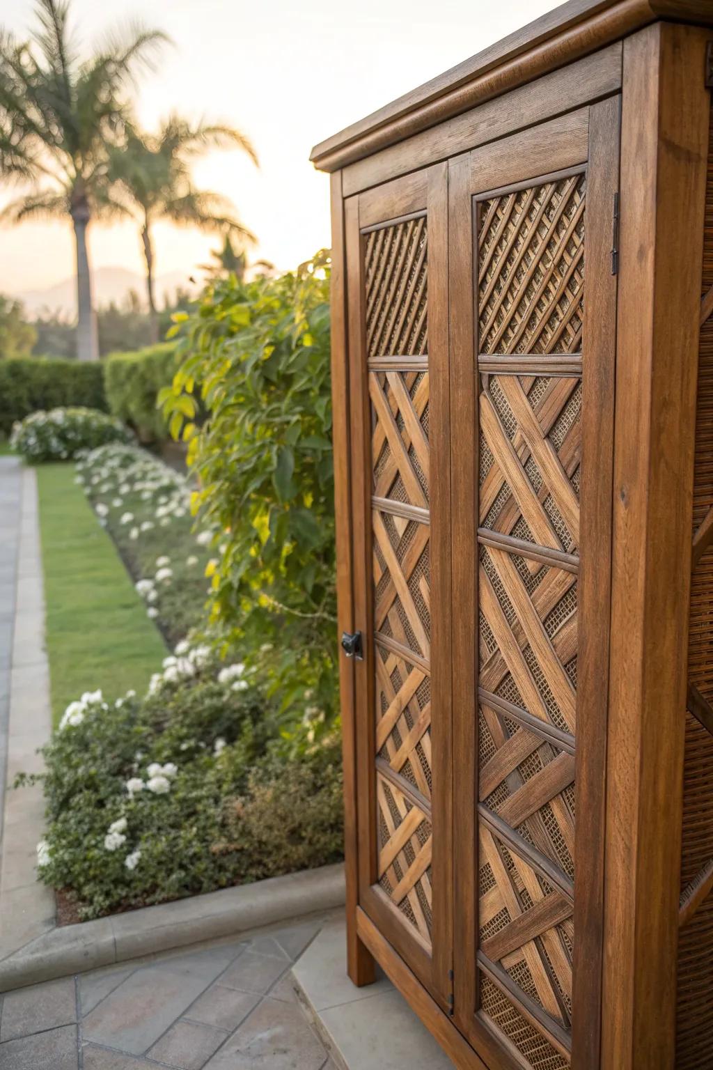Elevate your outdoor kitchen with the timeless charm of lattice door panels.