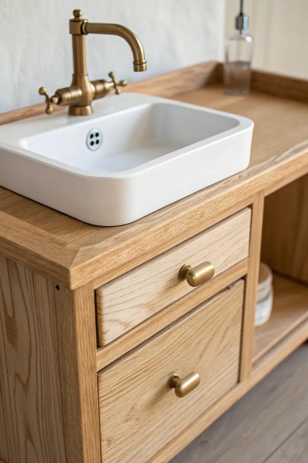 DIY play kitchen upgrade: a hand-pump sink with hidden reservoir for real running water.