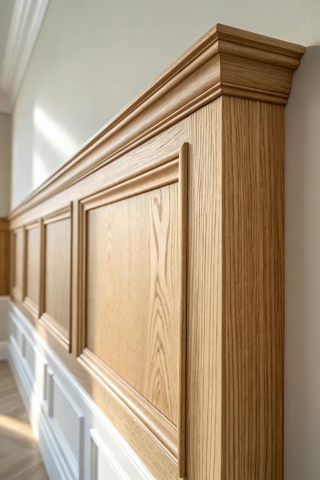 Crisp oak box-trim molding adds instant architectural elegance to any home office wall.