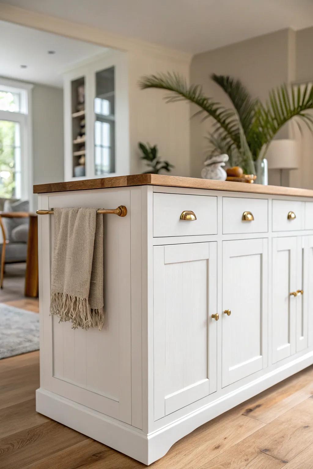 A warm butcher block island top that adds farmhouse charm and gets better with every ding.