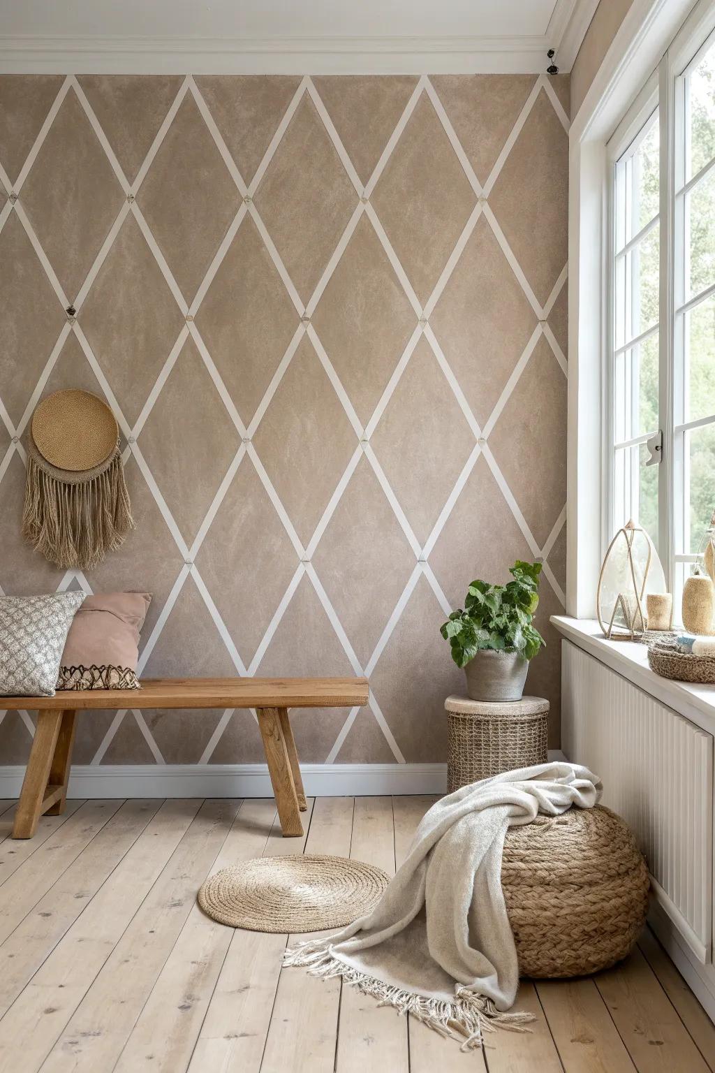 Elevate your space with the chic elegance of diamond pattern walls—where simplicity meets style.