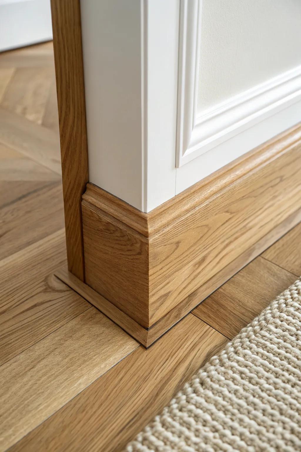 A simple wood border inlay frames the room like trim—subtle, custom, and instantly polished.