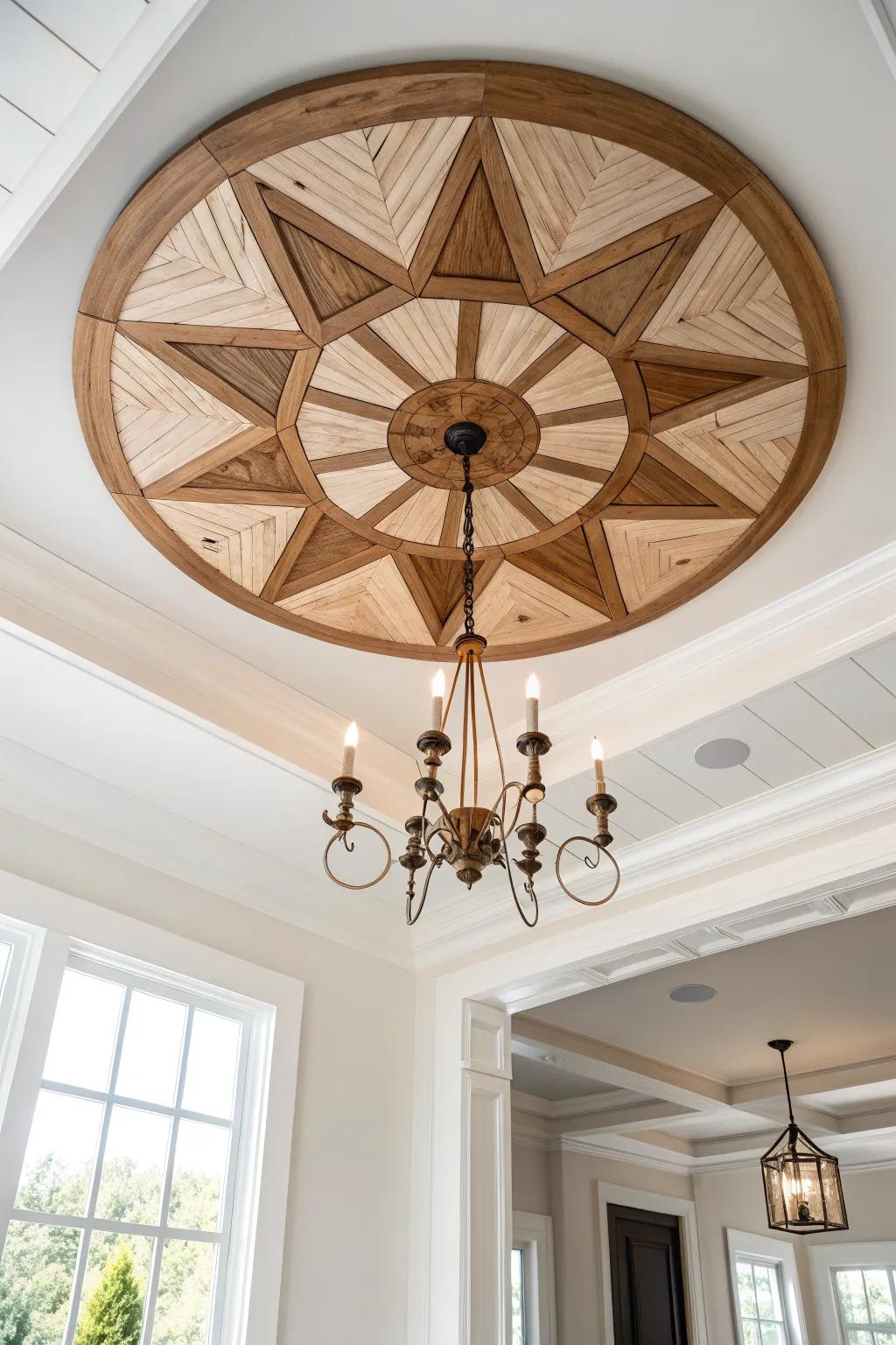 A simple scrap-wood ceiling medallion that makes your foyer light feel instantly custom.