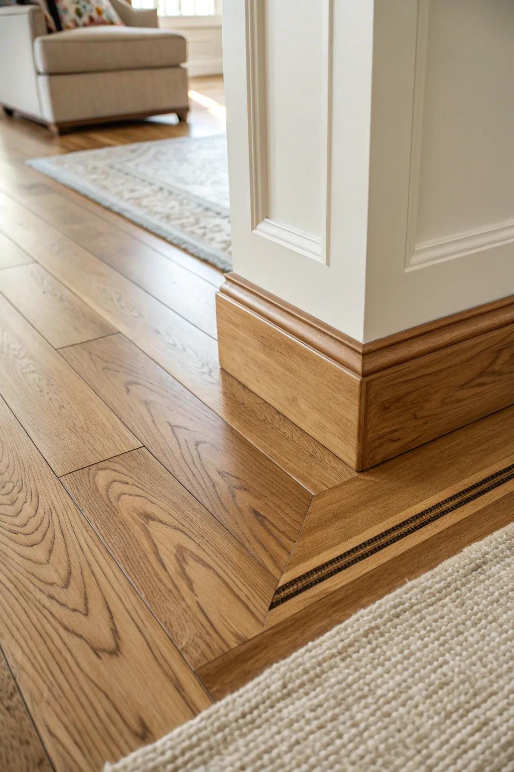 A simple dark inlay border instantly gives light oak flooring that subtle chateau feel.