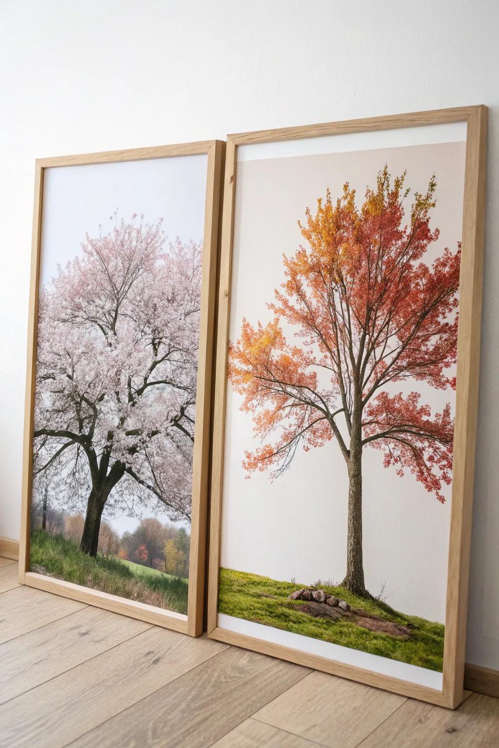 Celebrate the beauty of change with seasonal tree paintings, perfect for a harmonious and chic home decor.