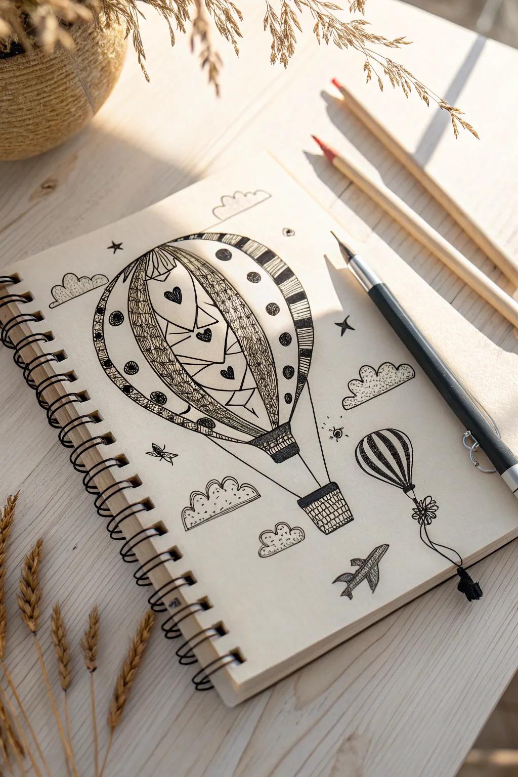 Let your creativity soar with whimsical hot air balloon doodles! 🎈✨ #DoodleArt #ScandiBoho