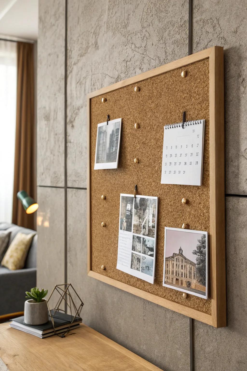 Effortlessly blend style with function using corkboard panels to cover wall imperfections.