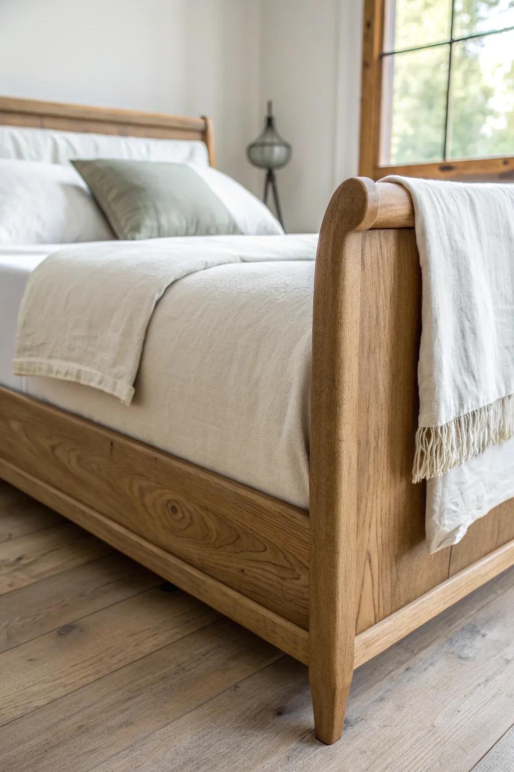 Soften a formal sleigh bed by wrapping the footboard in a tailored flax-linen slipcover.