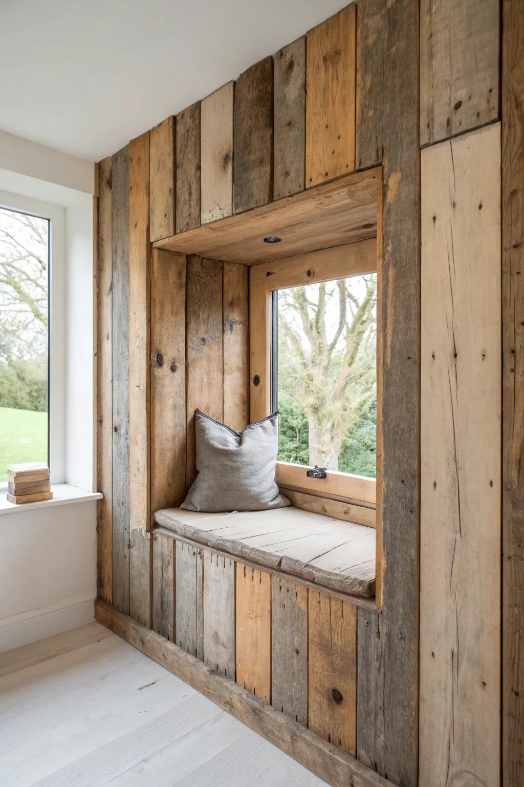 Reclaimed wood warmth for an indoor treehouse—every knot and nail hole tells a cozy story.