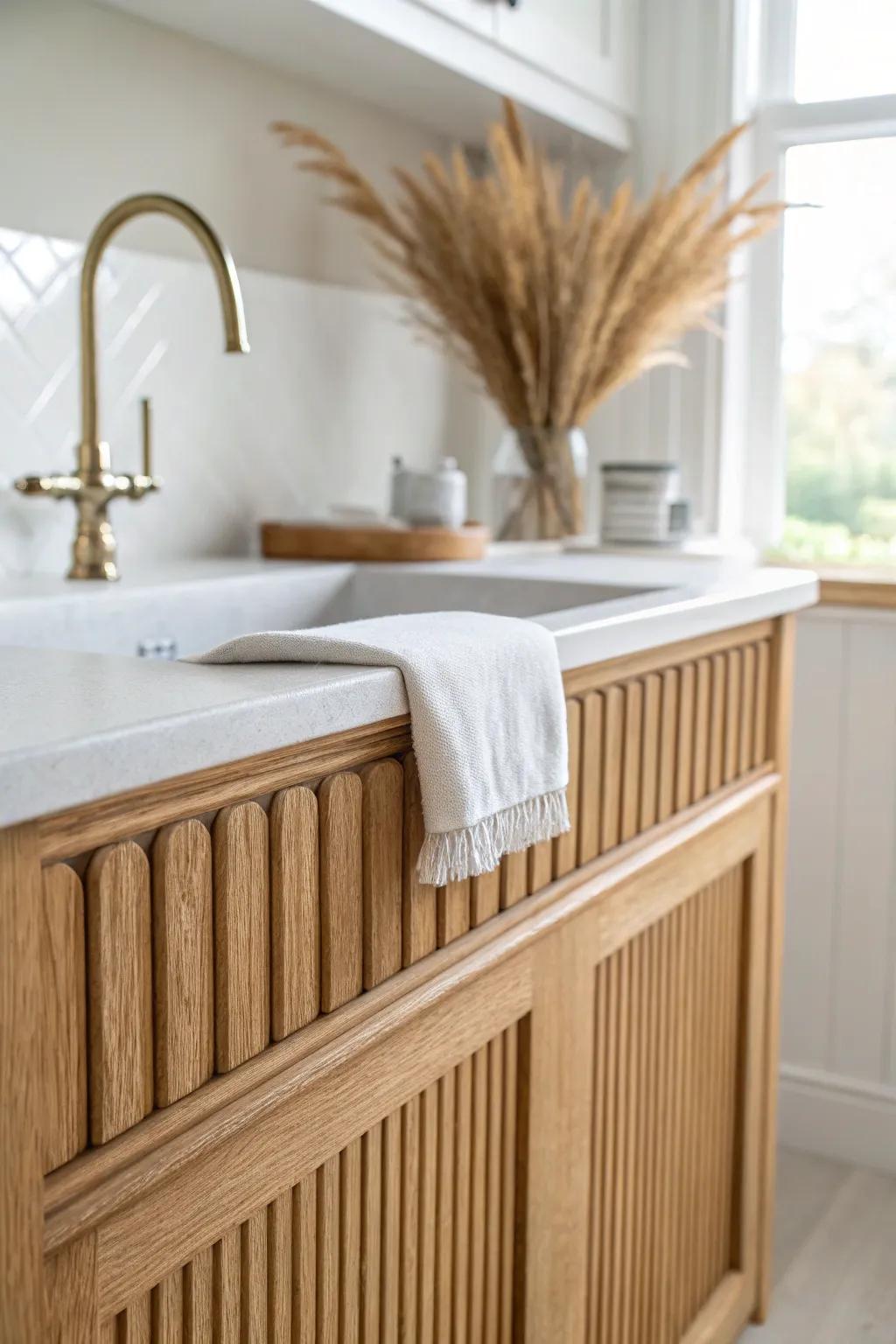 Fluted trim turns a simple sink valance into a high-end, furniture-like focal detail.