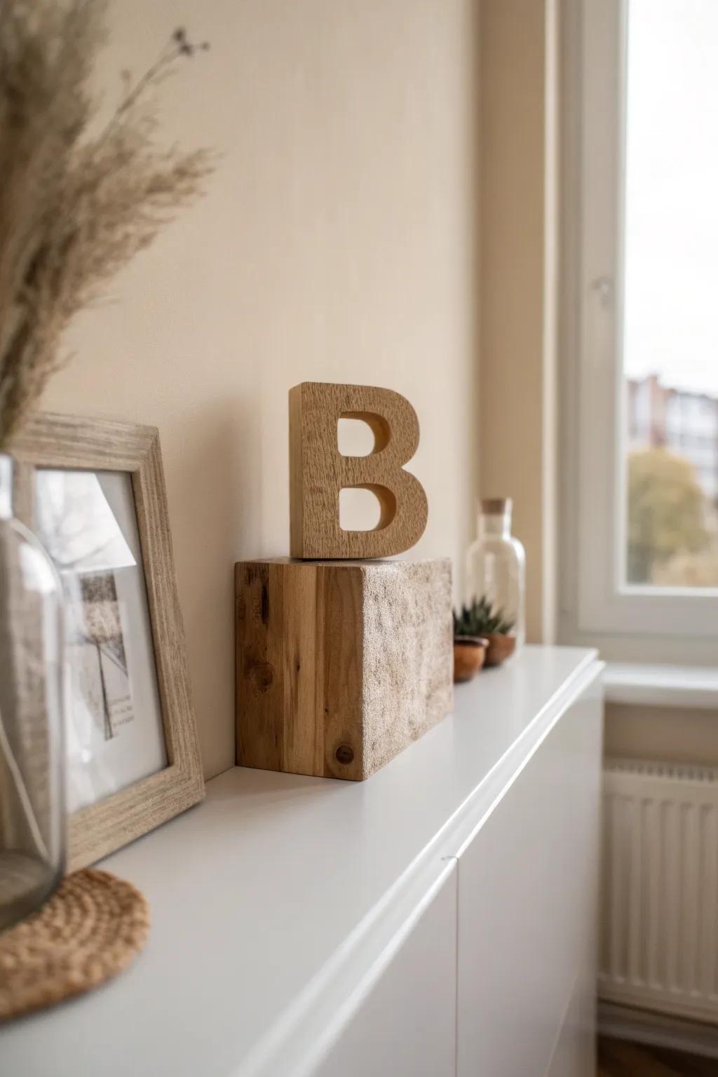Crafting elegance: A tactile wooden 'B' to inspire your inner architect.