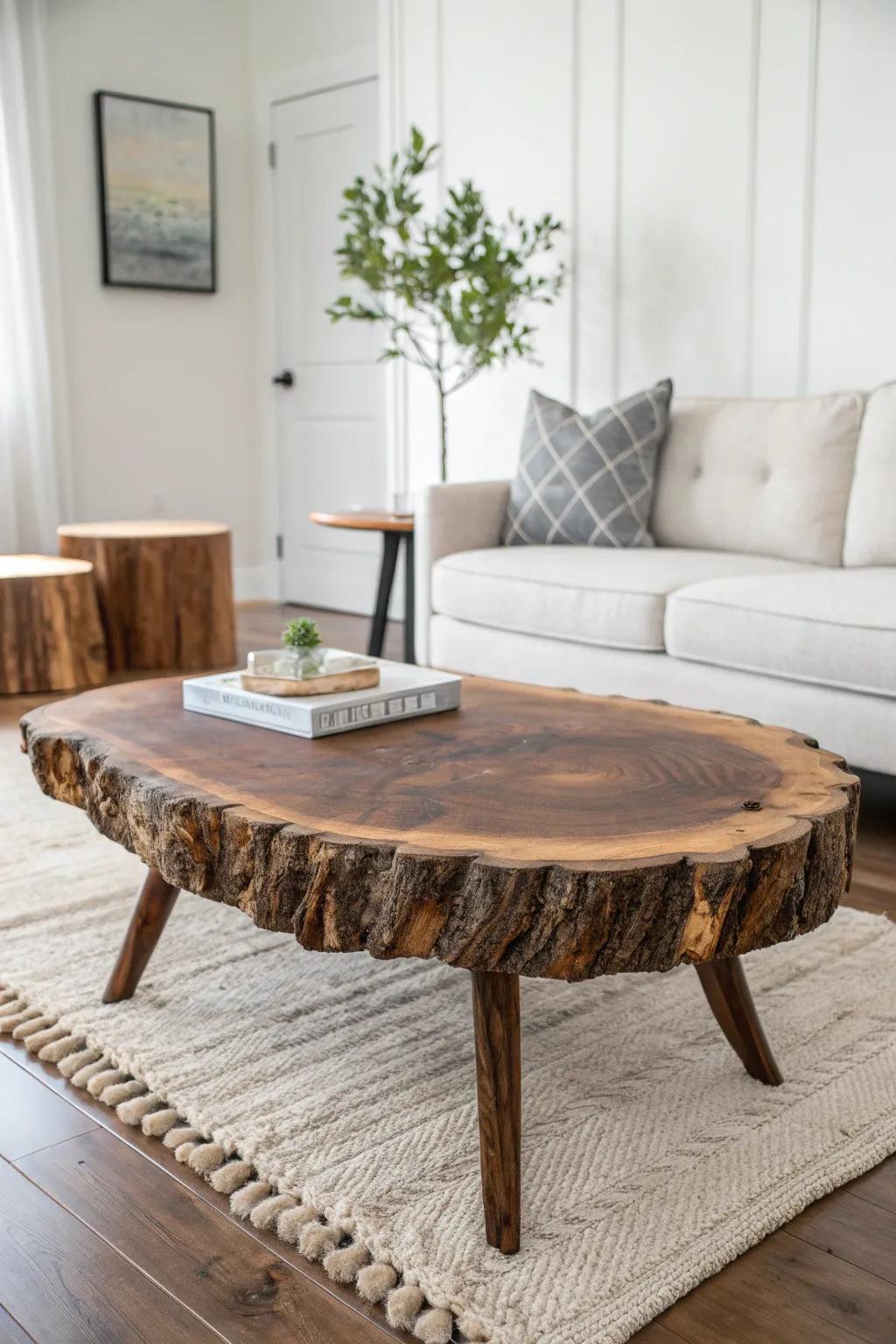 Clear resin inlay keeps wild live edges tactile—without crumbs getting stuck in every groove.