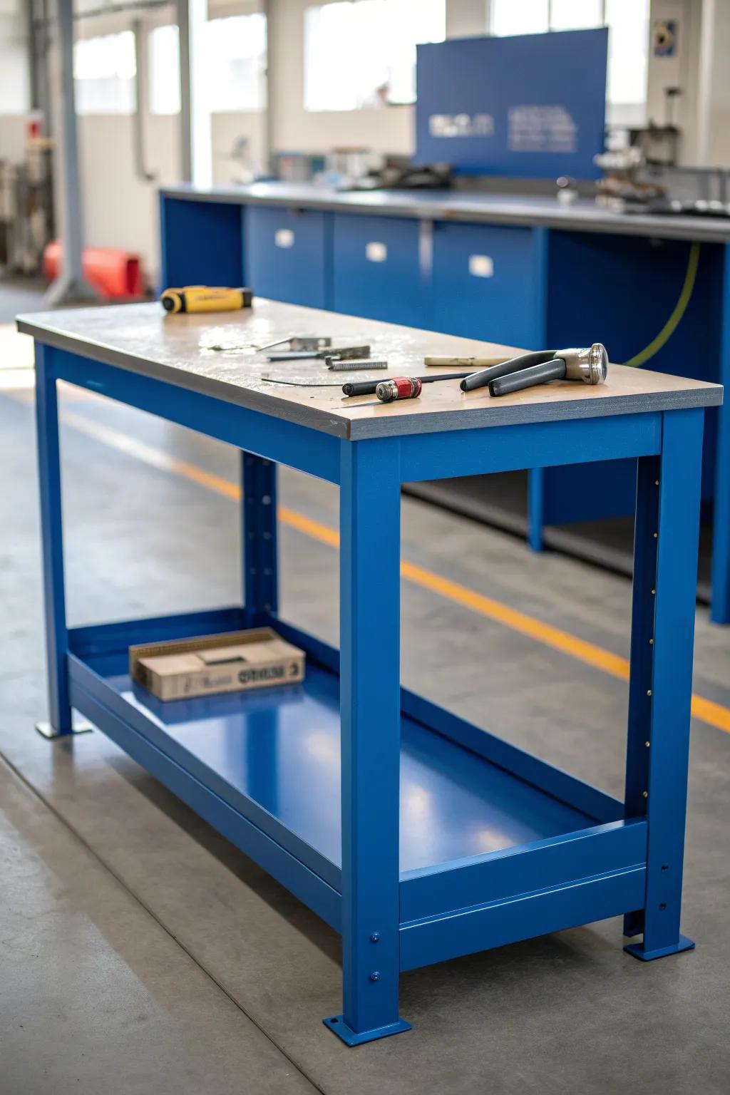 Unleash your creativity with a bold and inspiring cobalt blue workbench.