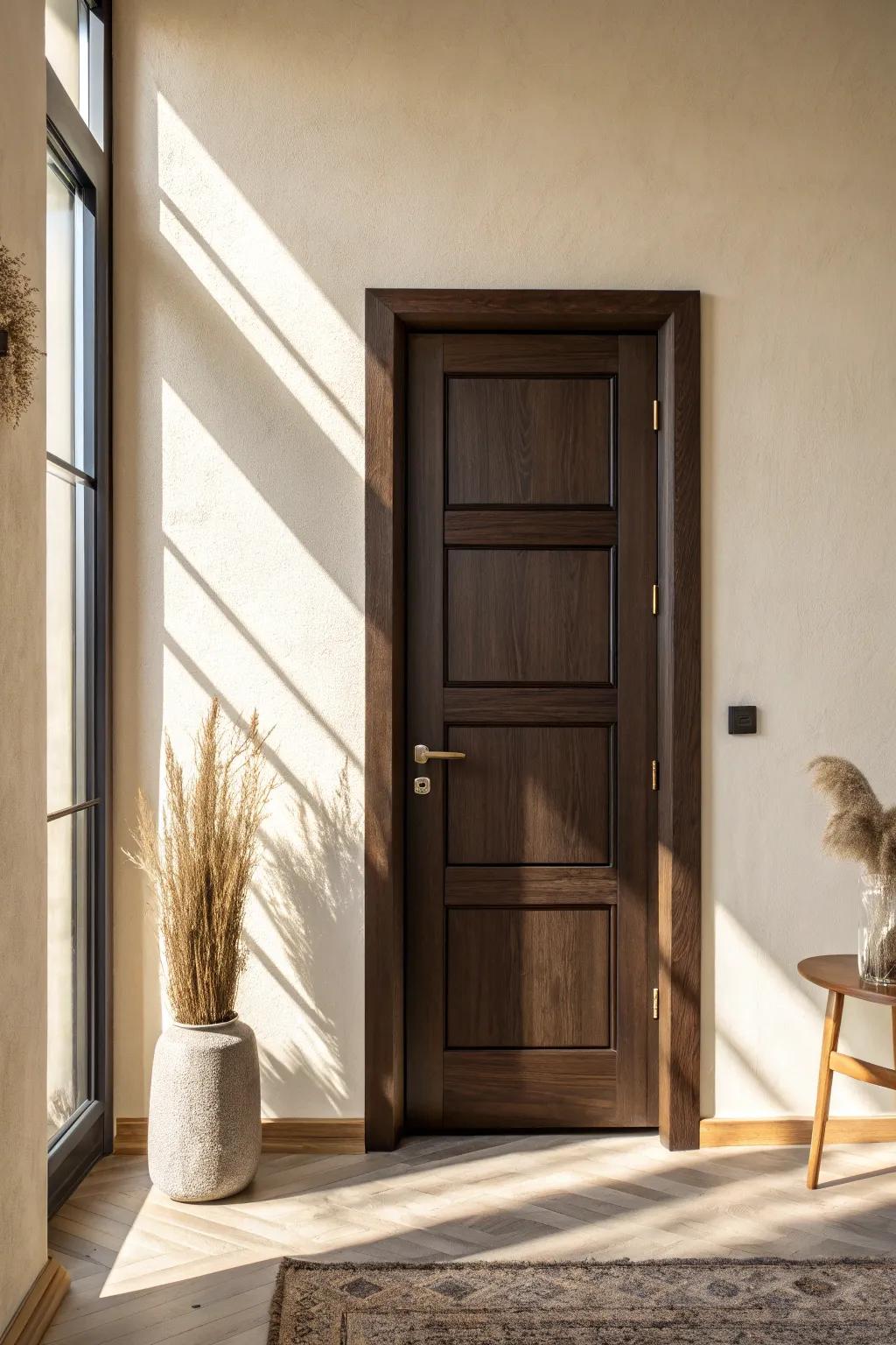 Espresso-brown trim adds a bold, modern outline against light walls—simple, chic, intentional.