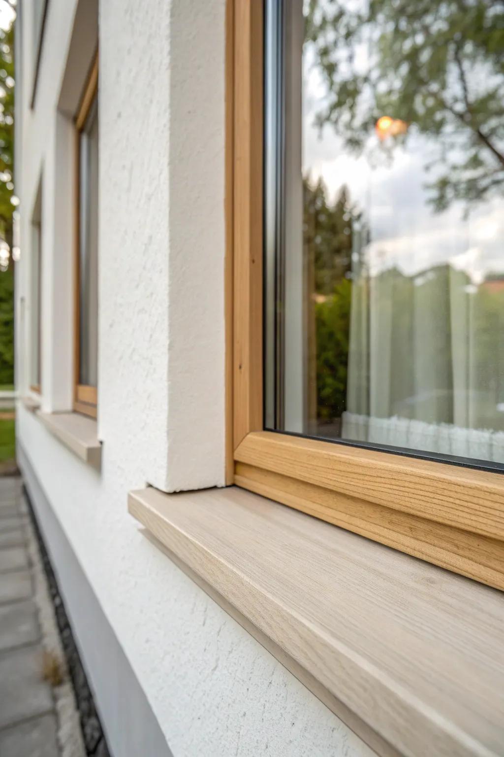Butt-joint window trim with a slim reveal line for a crisp, floating modern edge.