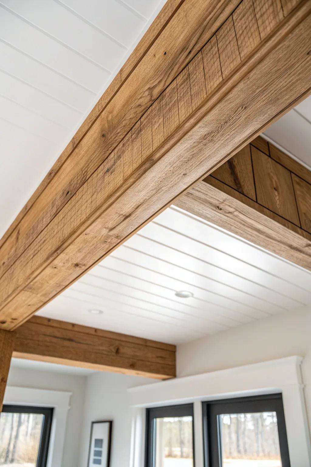 Wrap a plain ceiling with a clean-edged faux wood beam for instant old-home character.
