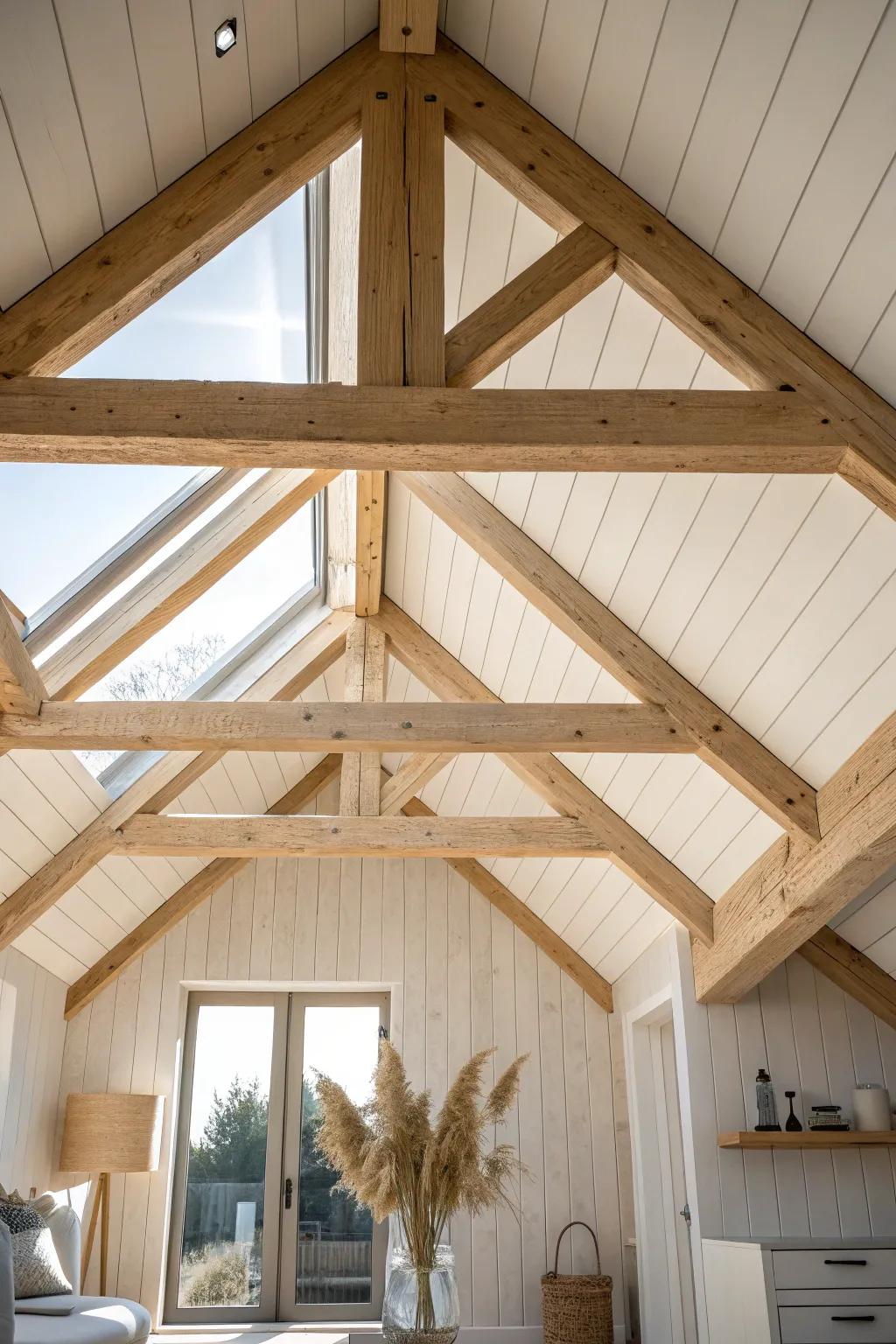 A skylight aligned between truss bays adds intentional rhythm and bright, natural sparkle.