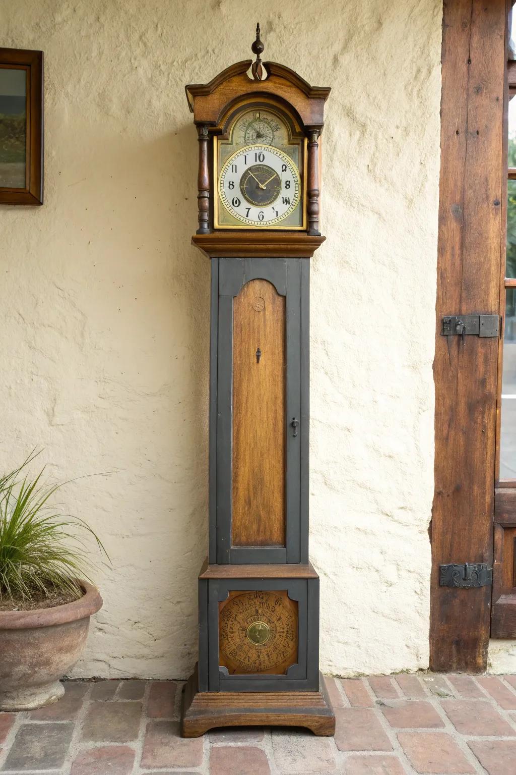 Ombre grandfather clock: deep charcoal base fading to airy ivory for a lighter look.
