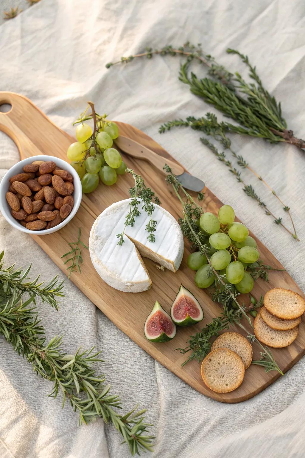Herb garland meadow board: a picnic charcuterie moment that looks effortlessly magical.