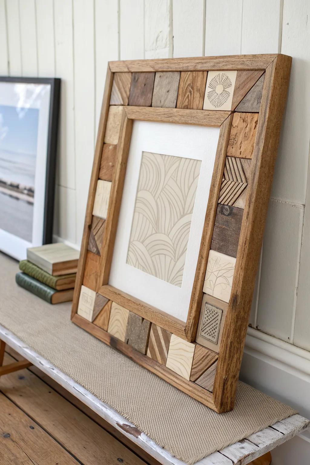 Thrifted vintage frame patchwork—imperfect patina, neutral art, and warm minimalist charm.
