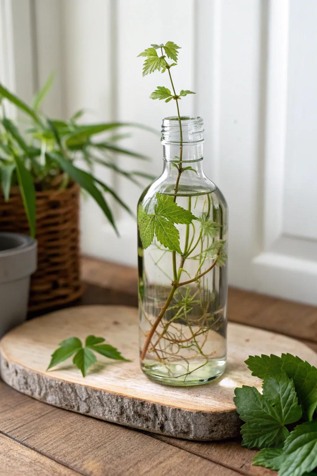 Transform rustic maple syrup bottles into charming plant propagation stations.