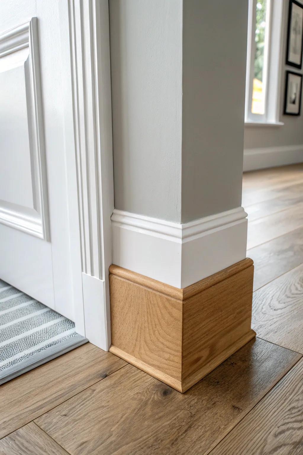 Two-tone painted plinth blocks: one shade darker to make your doorway trim look framed.