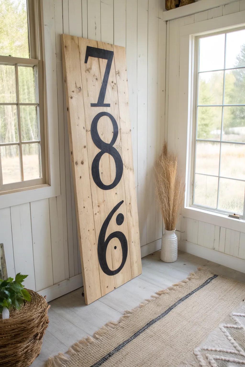 Budget pole barn gym upgrade: sanded plywood wall + bold stenciled numbers for gritty style
