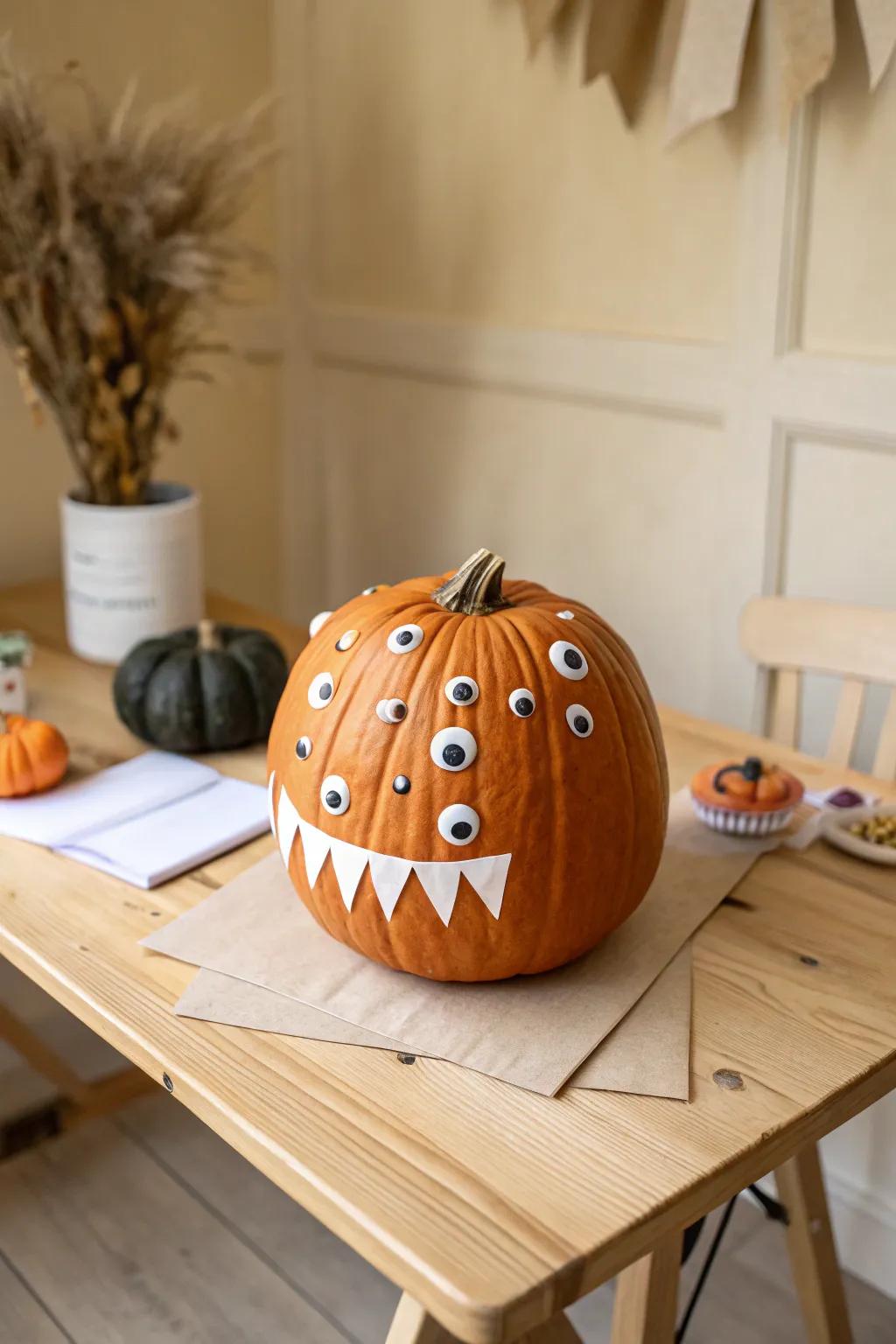 Embrace the playful side of Halloween with this googly-eyed pumpkin monster! 🎃👀 #MinimalistHalloween #ScandiBohoStyle