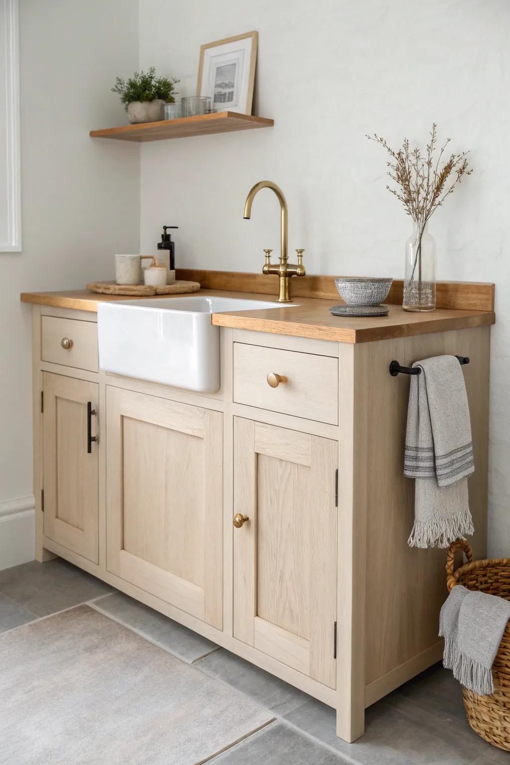 A compact guest-suite kitchenette with a butcher-block top—simple, warm, and independent.