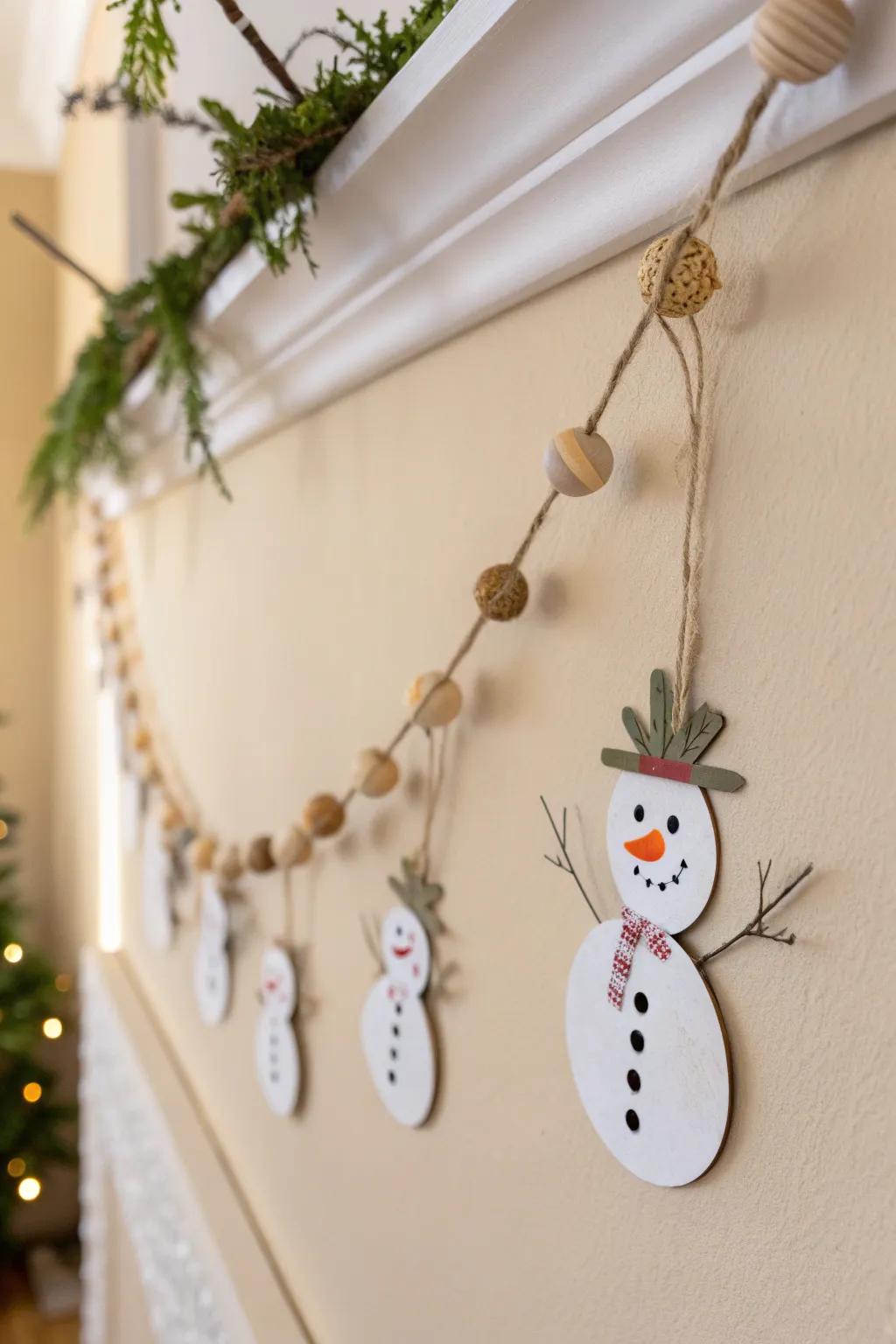 Add a touch of winter magic to your space with this charming snowman garland, blending minimalism with boho flair.
