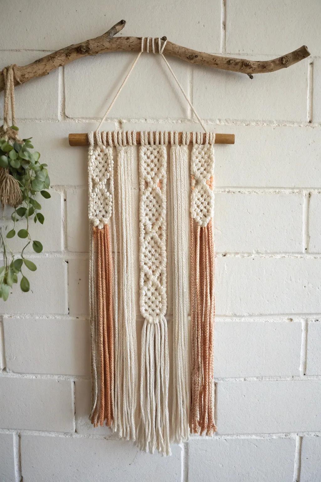 Soft yarn meets rustic sticks—an effortless woven wall hanging with calm Scandinavian charm.