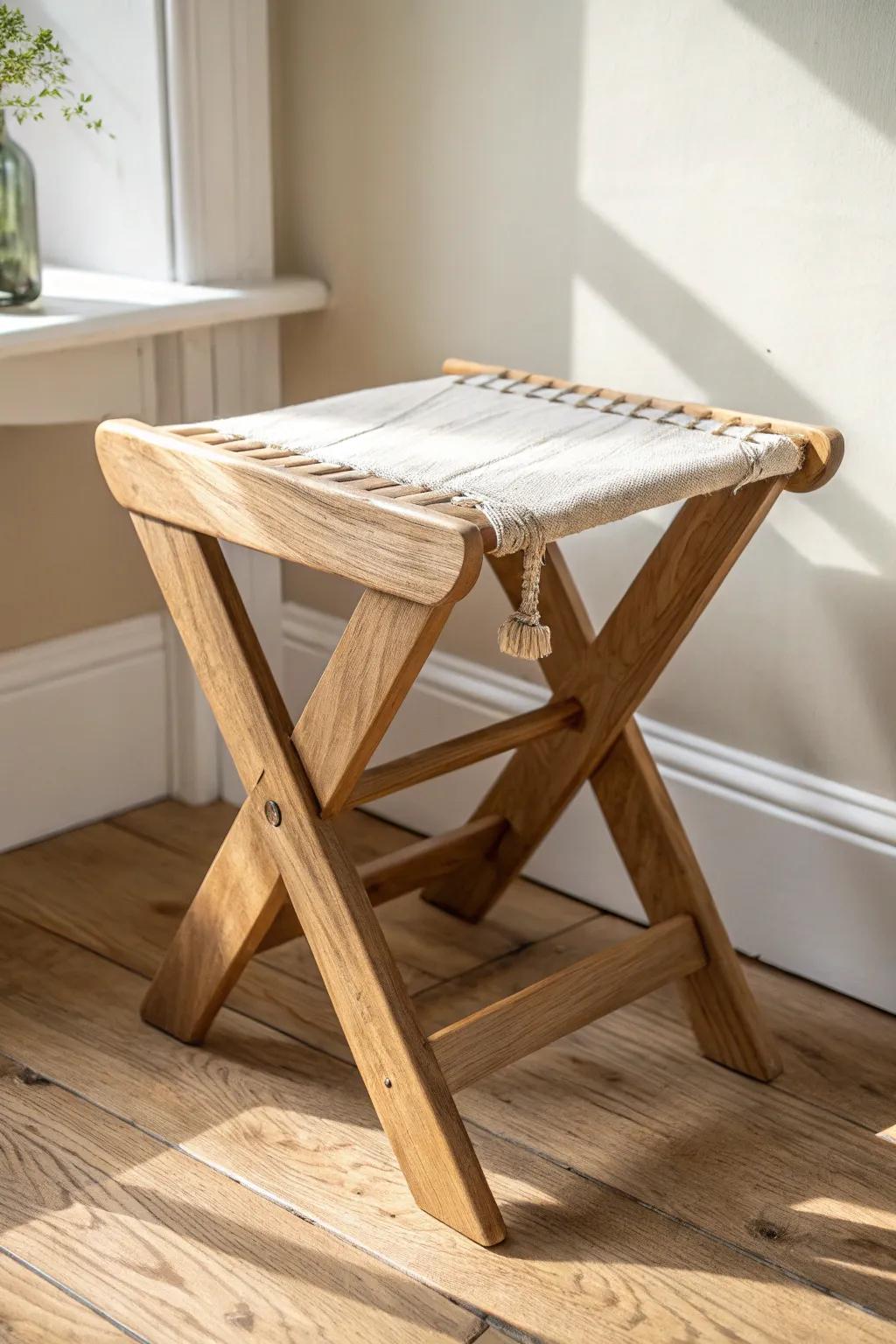 A sleek folding stool that stores flat, feels sturdy, and brings warm Scandinavian style.