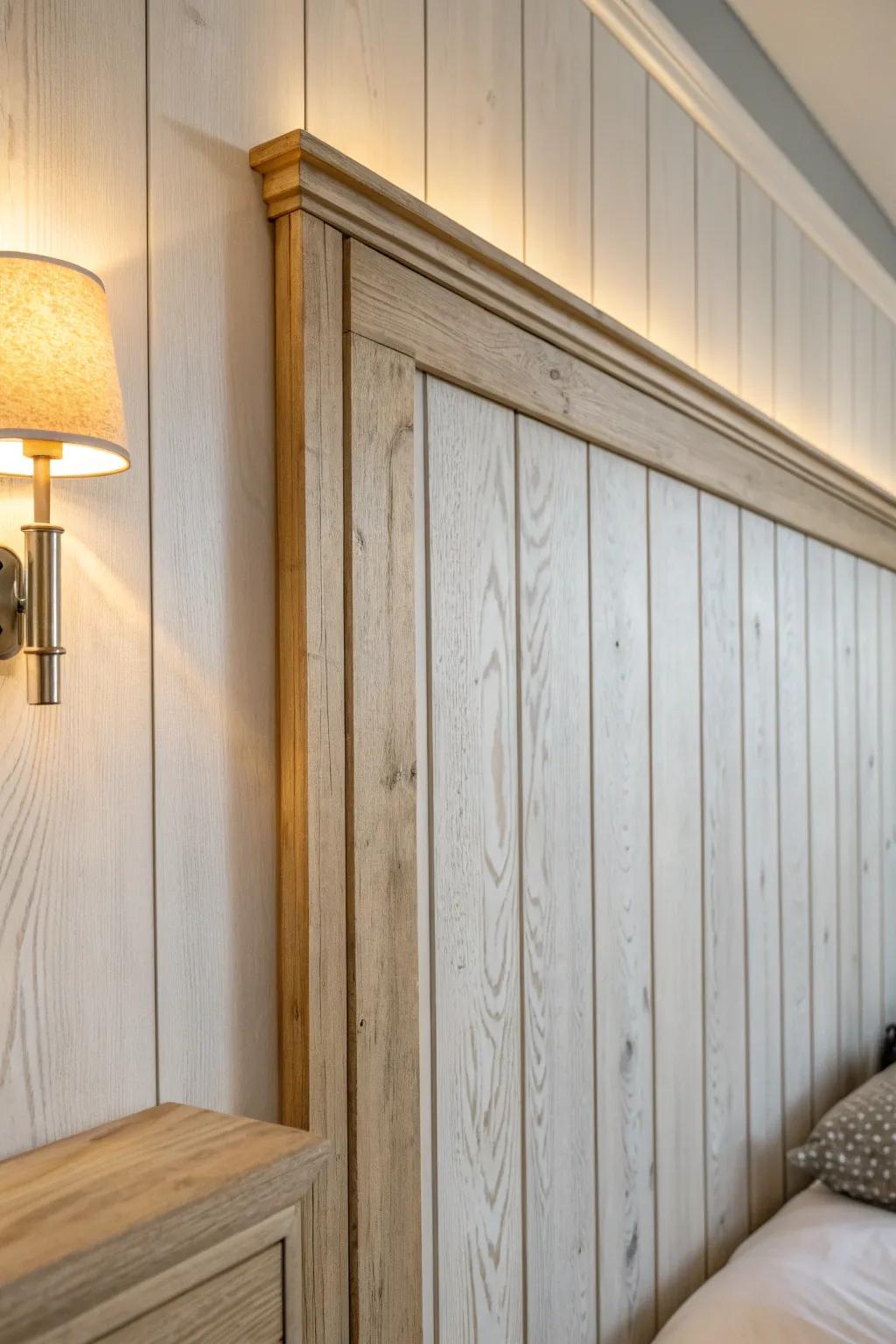 Picture-frame trim over tongue & groove for an elegant built-in look—simple, warm, timeless.