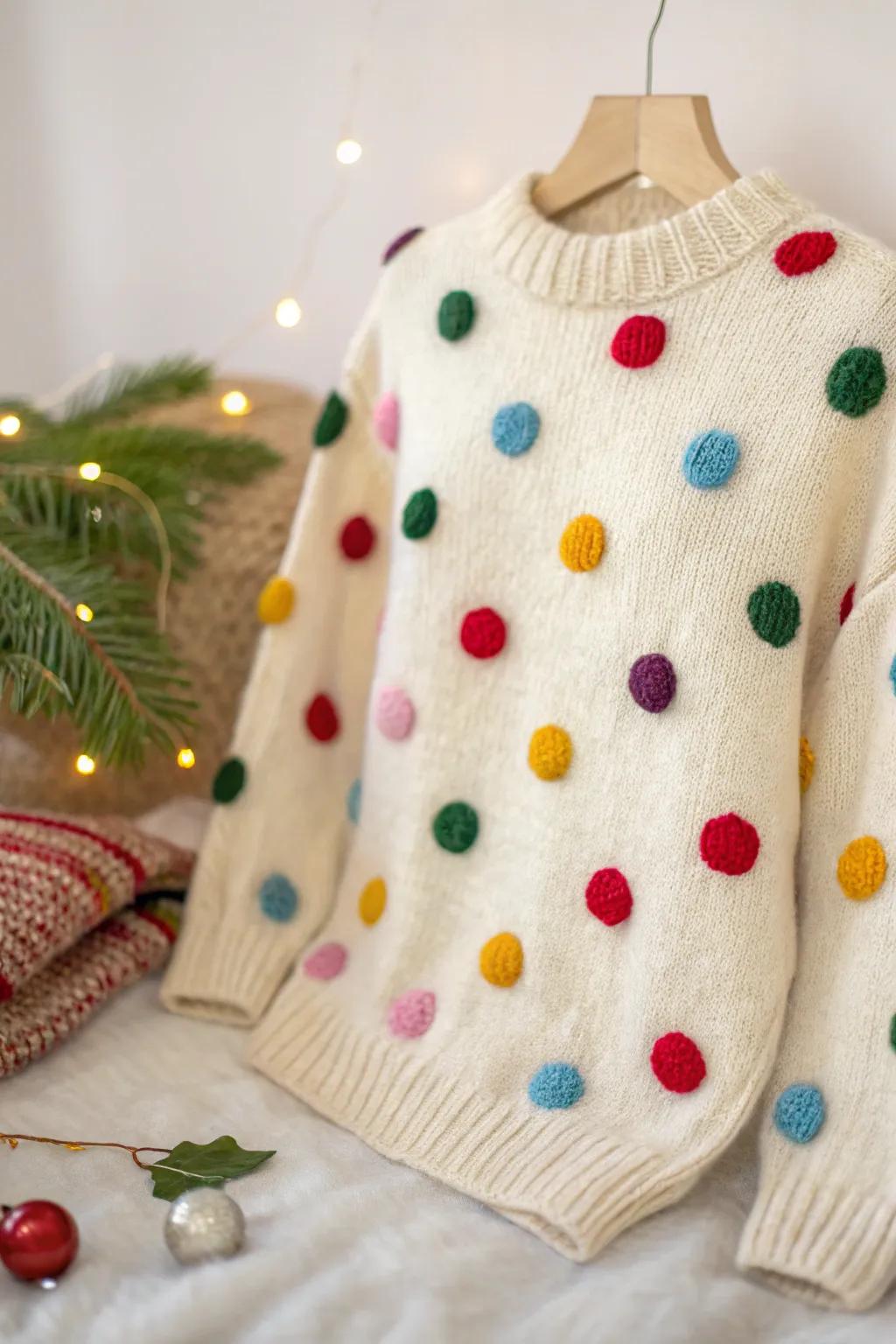 Add a splash of holiday cheer with playful polka dots on your cozy Christmas sweater!