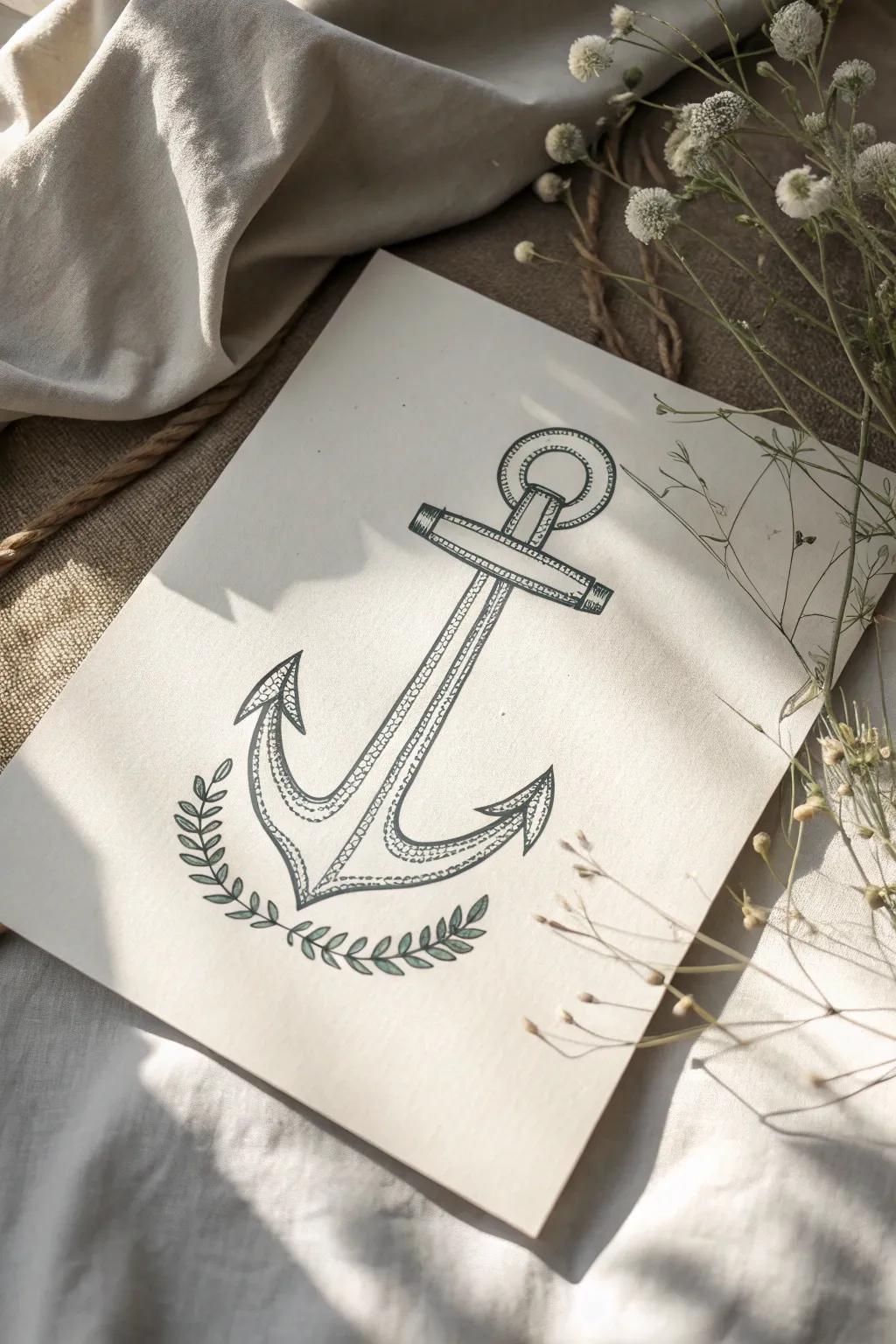Embrace simplicity with this minimalist anchor design, where clean lines meet natural beauty.